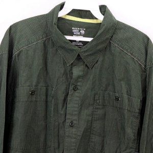 Mountain Hardwear Mens XL Long Sleeve Button Front Hiking Collared Shirt Green